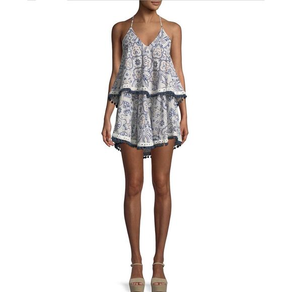 Tularosa Dresses & Skirts - tularosa Evolette Dress XS Tiered Pom Pom Blue Paisley boho cottagecore festival